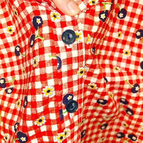 VINTAGE Handmade Seersucker Gingham & Blueberries Collared Mini Dress SZ: SMALL - Picture 5 of 11